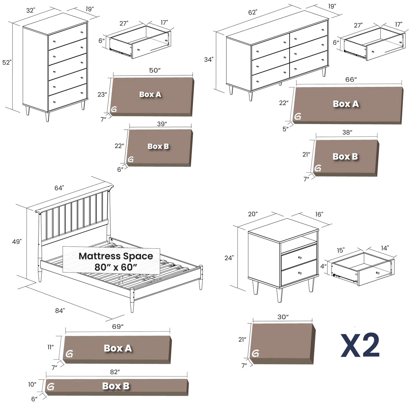 Mid Century Spindle Bedroom Set (5-Piece)