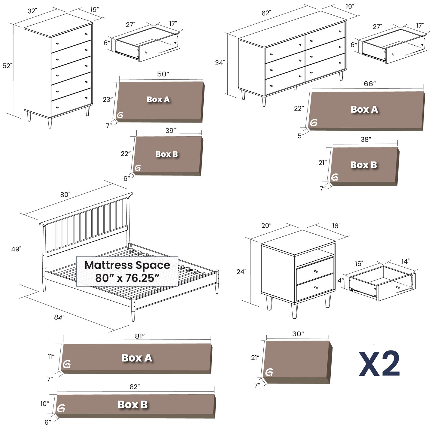 Mid Century Spindle Bedroom Set (5-Piece)