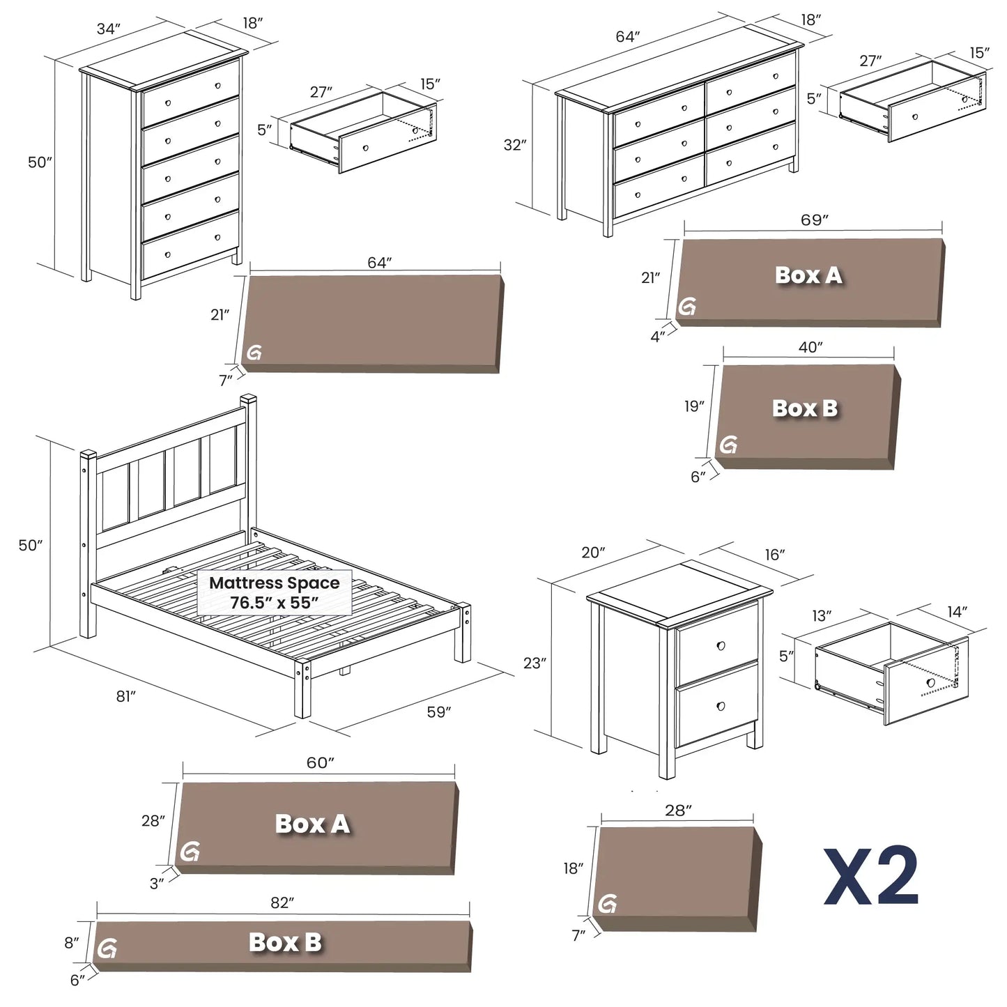 Shaker Bedroom Set (5-Piece)