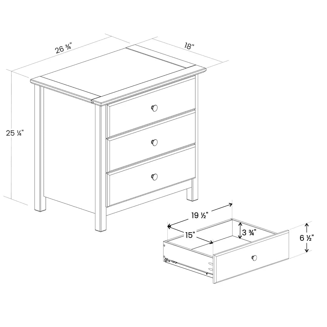 Shaker 3-Drawer Nightstand