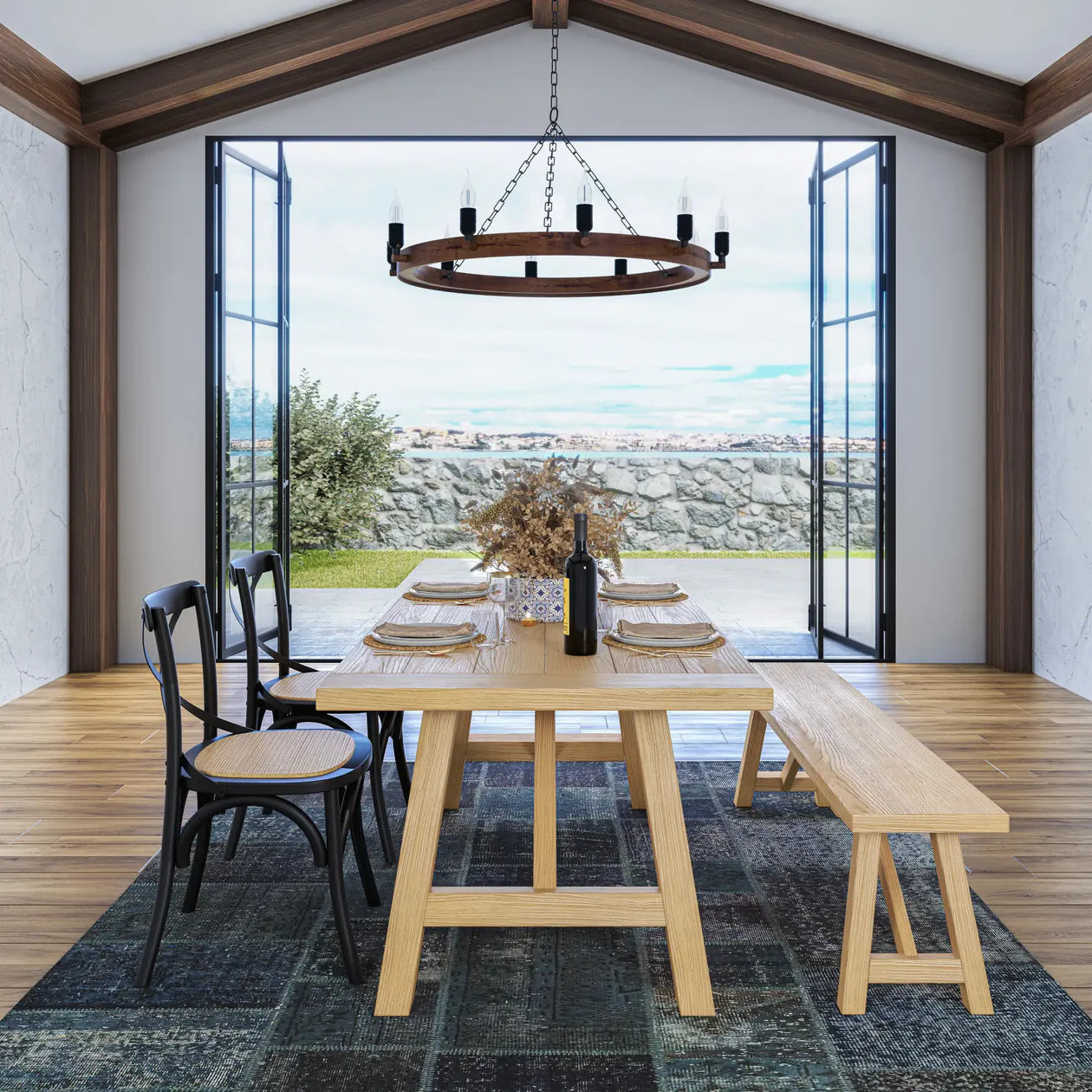 Cascais 72" Table & Bench Dining Set (3-piece)