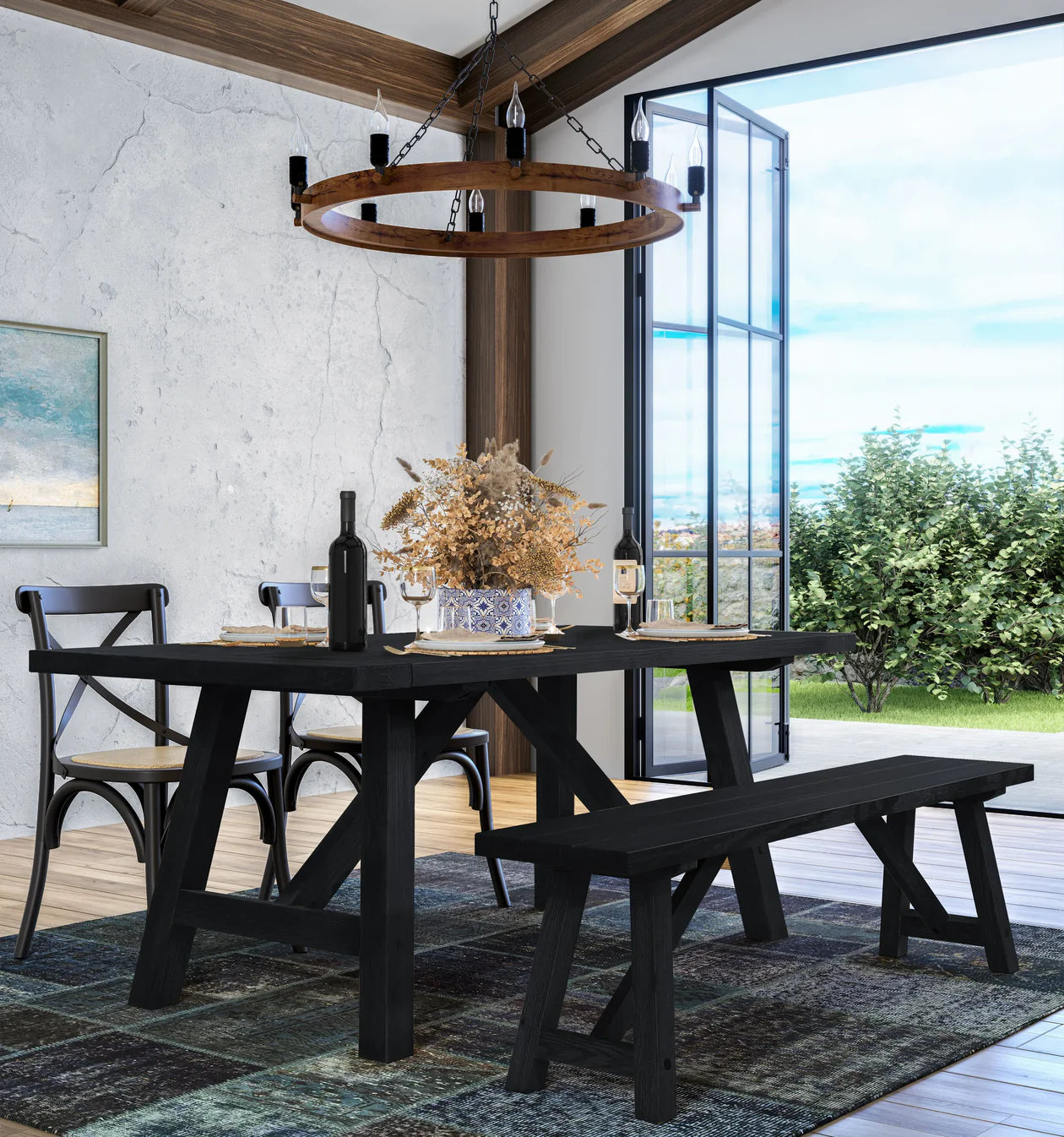 Cascais 72" Table & Bench Dining Set (3-piece)