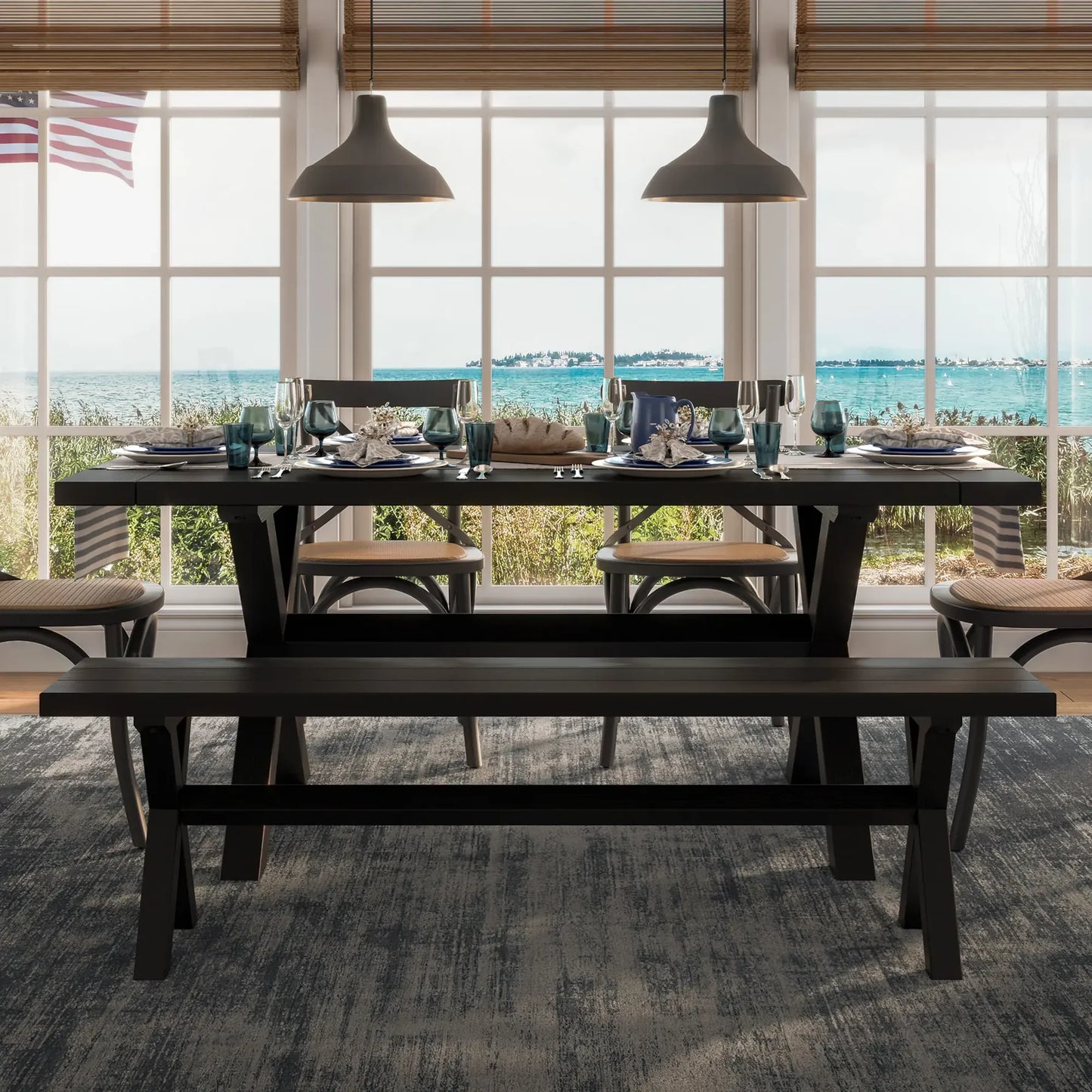 Cascais 72" Table & Bench Dining Set (3-piece)