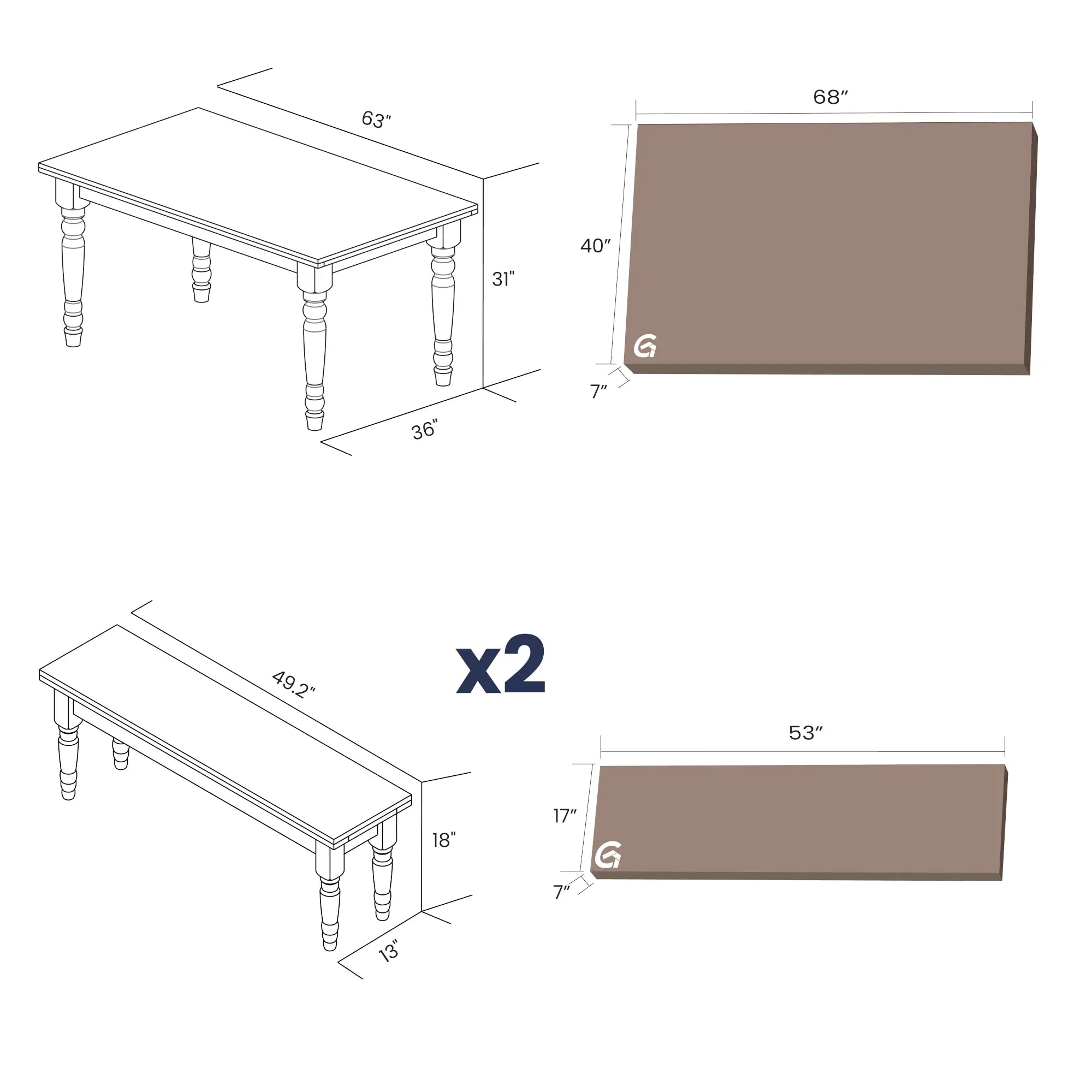 Valerie Table & Bench Dining Set (3-Piece)