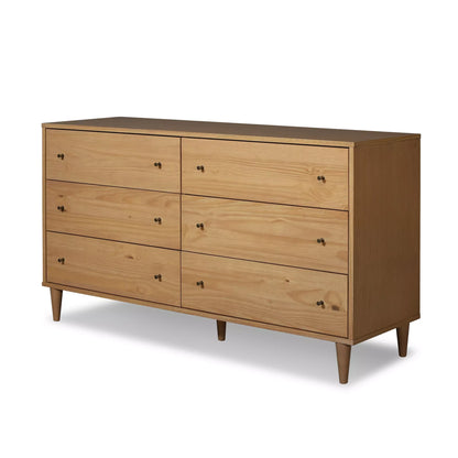 mid-century modern groove wood 6 drawer dresser - saracina home Saracina Home - Brandclub - Mid-Century Modern Groove Wood 6 Drawer Dresser Caramel