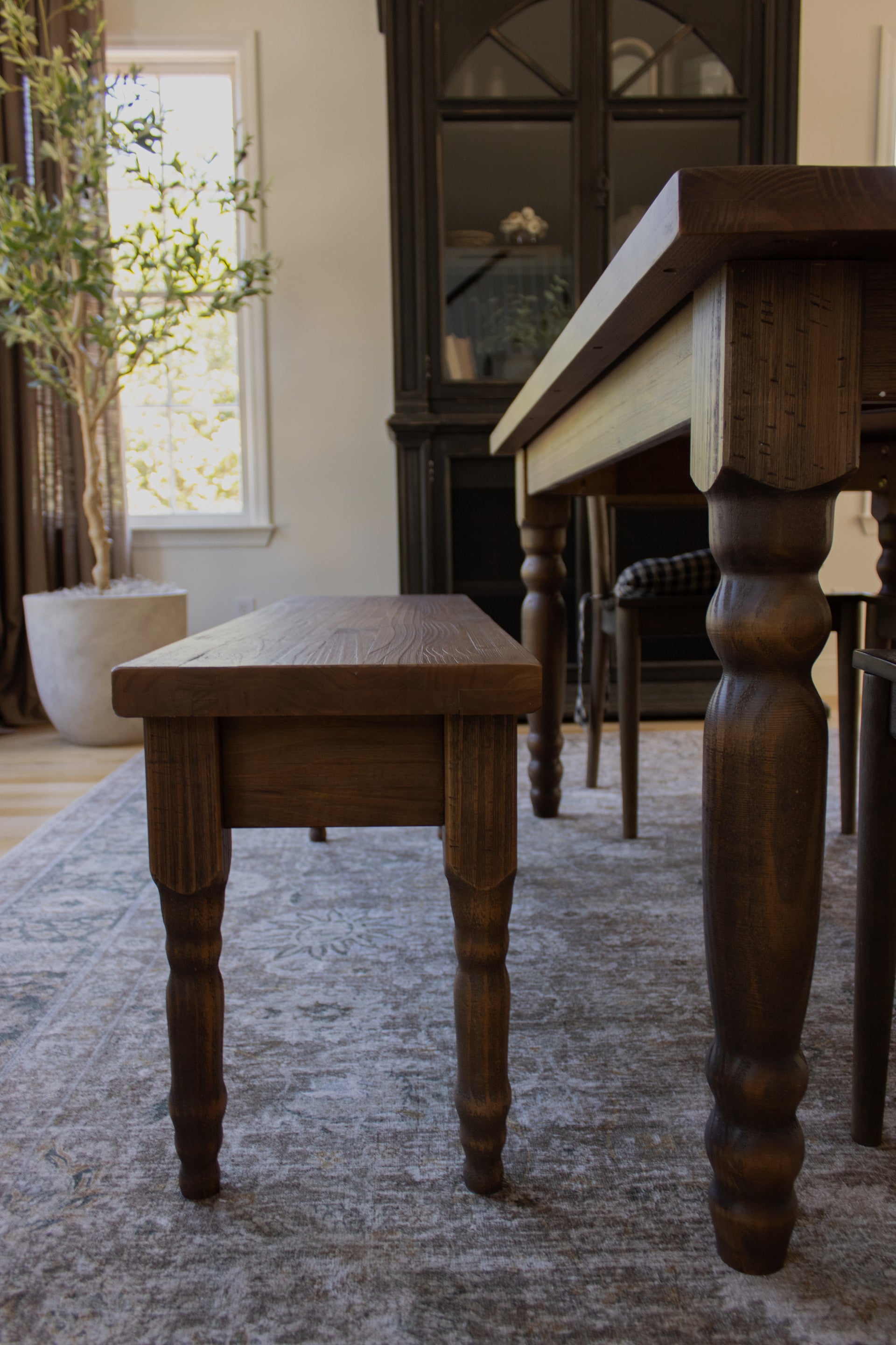 Valerie Dining Table detail in Rustic Walnut