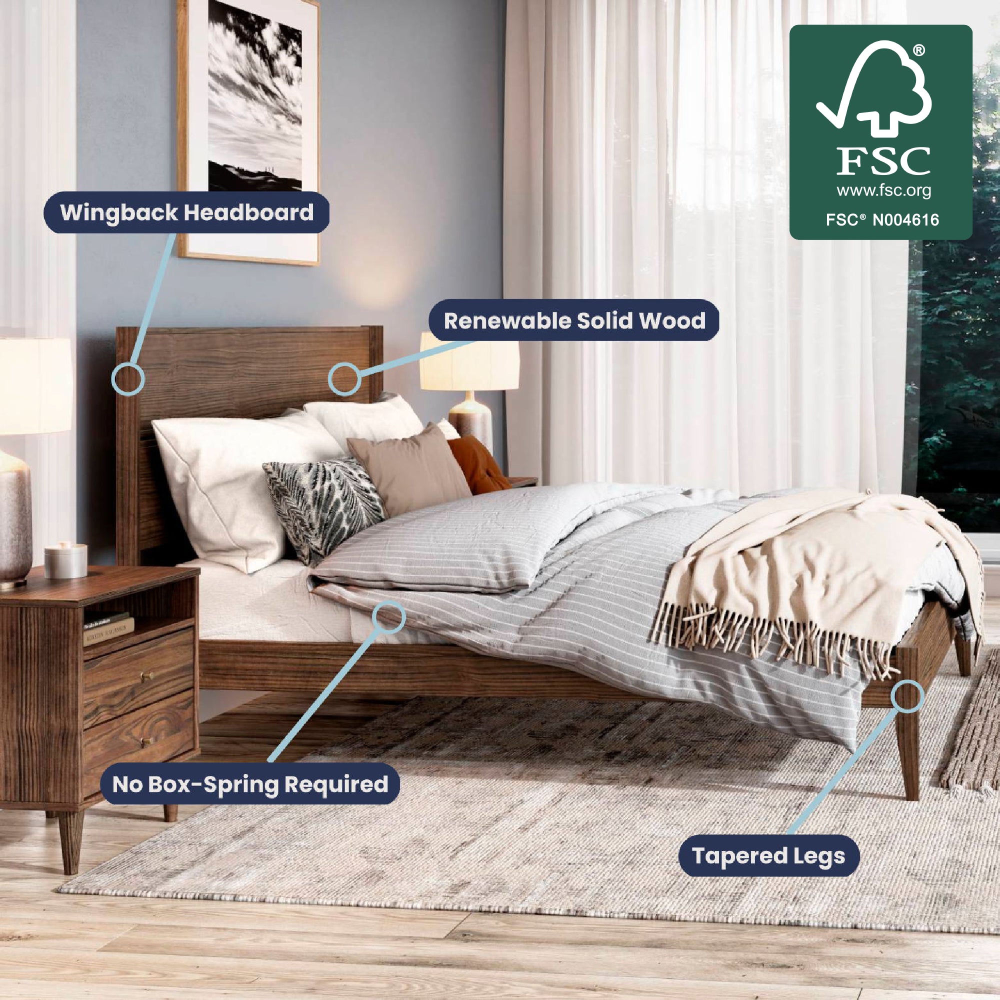 Mid Century Panel Bed