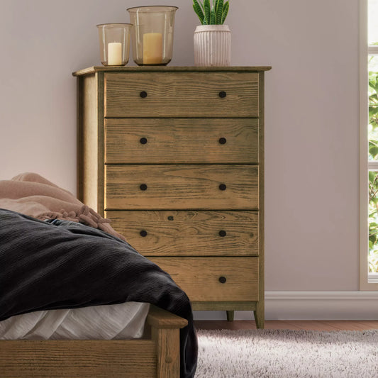 Greenport Solid Wood 5-Drawer Chest Brushed Walnut
