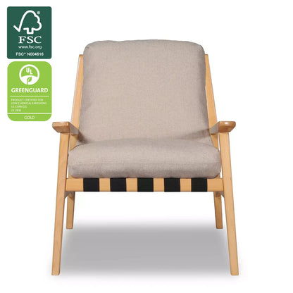 Mid Century Lounge Chair in Beige with Beechwood frame, FSC and GREENGUARD Gold certified