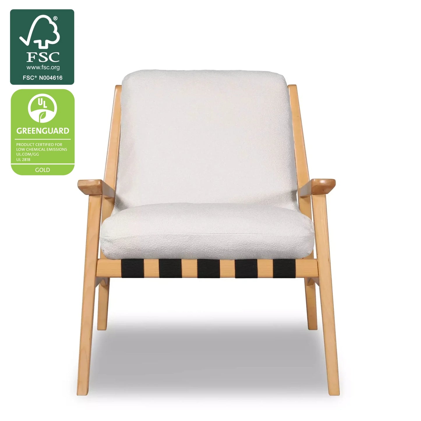 Mid Century Lounge Chair in Off-White Performance Boucle with Beechwood frame, FSC and GREENGUARD Gold certified