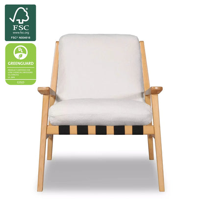 Mid Century Lounge Chair in Off-White Performance Boucle with Beechwood frame, FSC and GREENGUARD Gold certified
