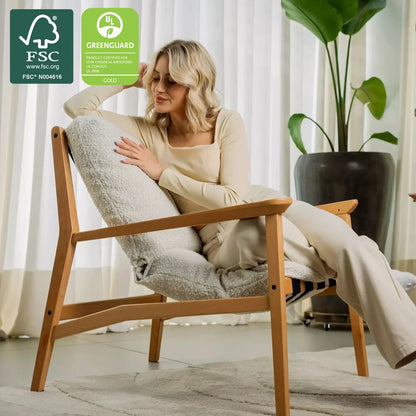 Mid Century Lounge Chair in Tapioca Premium Boucle with Beechwood frame, FSC and GREENGUARD Gold certified