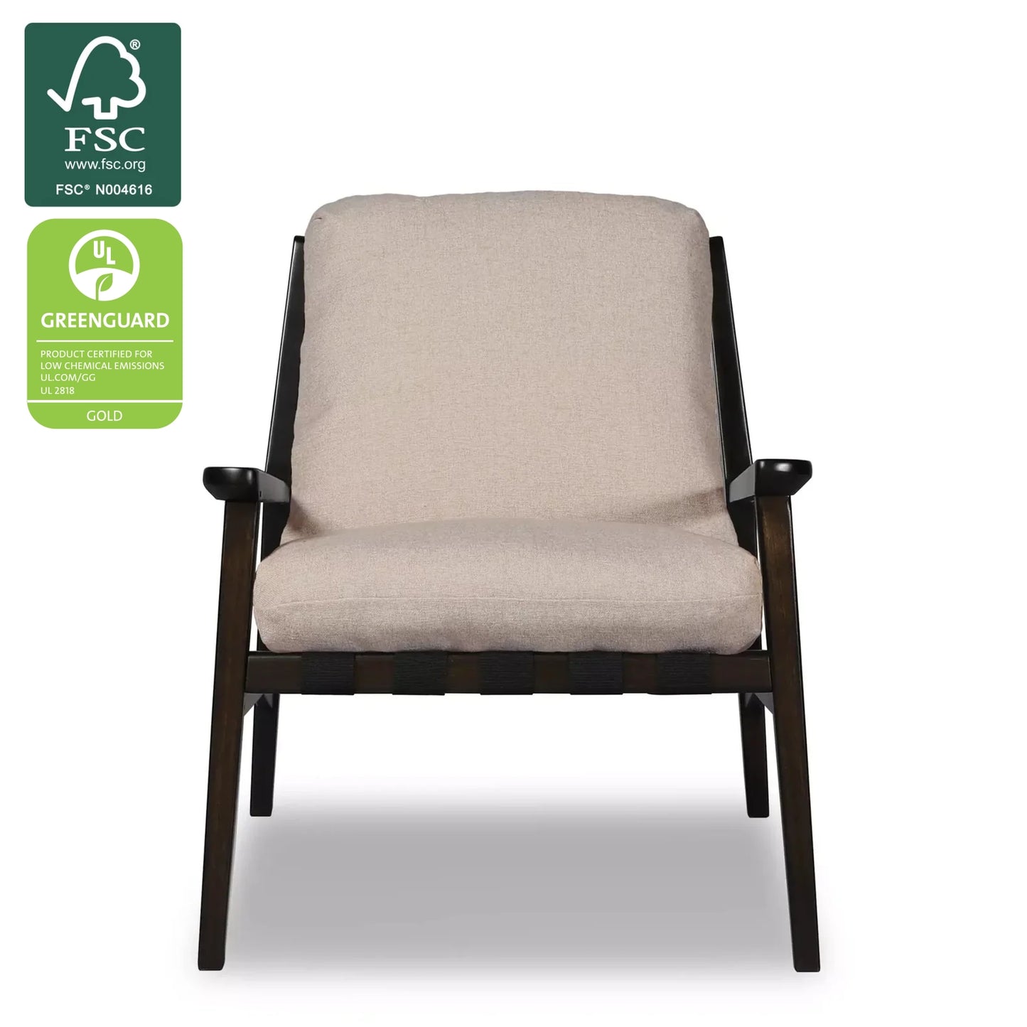 Mid Century Lounge Chair in Beige with Charcoal frame, FSC and GREENGUARD Gold certified