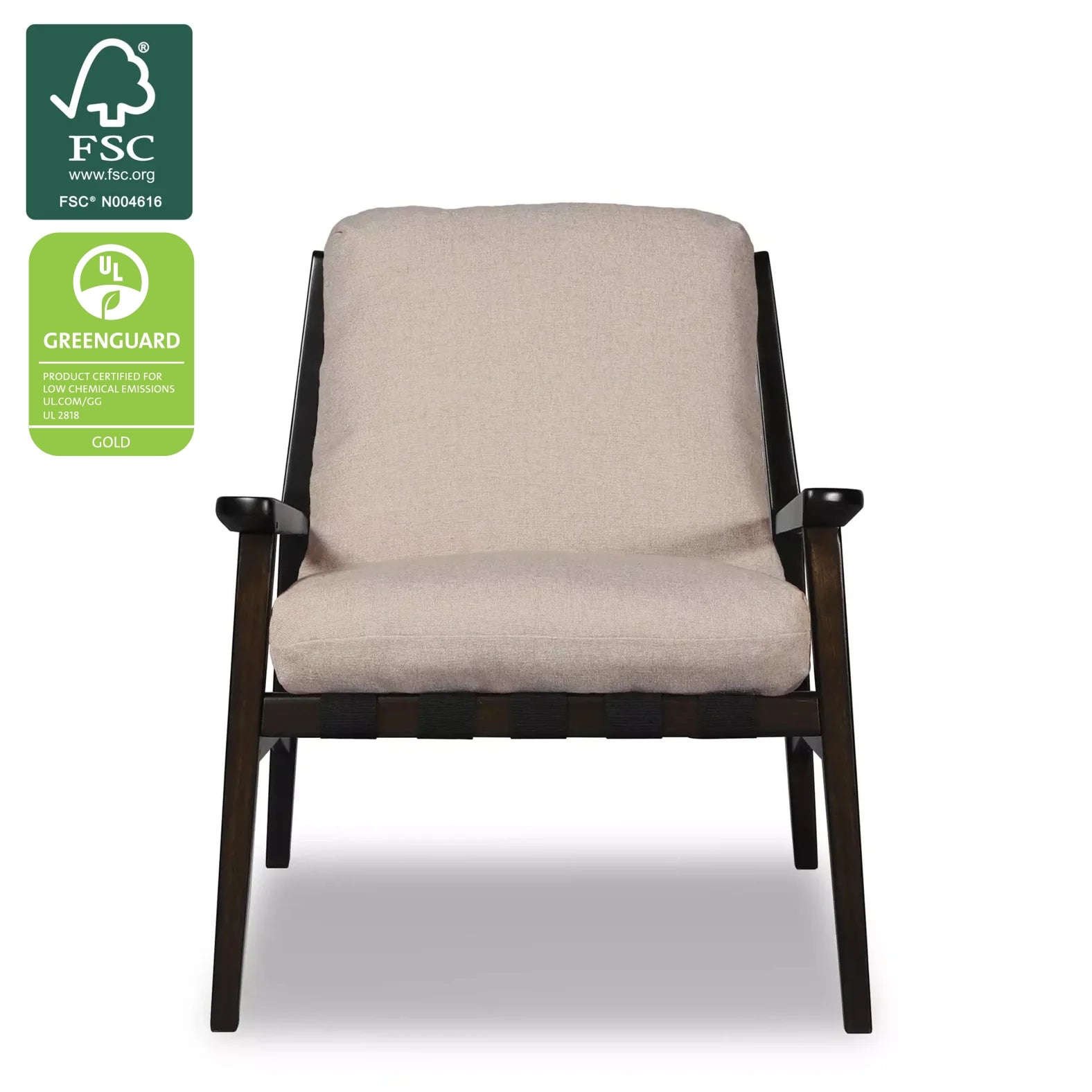Mid Century Lounge Chair in Beige with Charcoal frame, FSC and GREENGUARD Gold certified