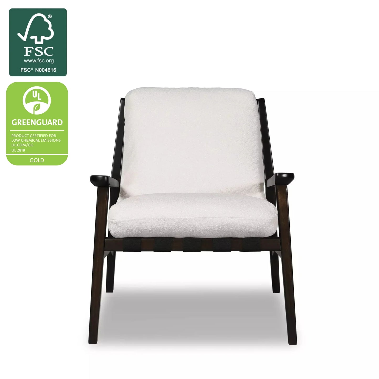 Mid Century Lounge Chair in Off-White Performance Boucle with Charcoal frame, FSC and GREENGUARD Gold certified
