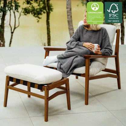 Mid Century Lounge Chair in Off-White Performance Boucle with Brushed Walnut frame, FSC and GREENGUARD Gold certified