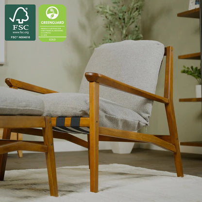 Mid Century Lounge Chair in Stone Gray with Brushed Walnut frame, FSC and GREENGUARD Gold certified