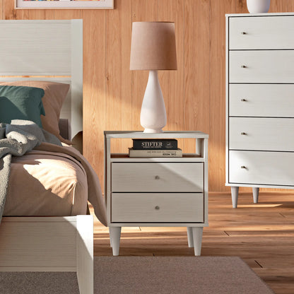 Mid Century Queen Bedroom Set | Brushed White (3-Piece)