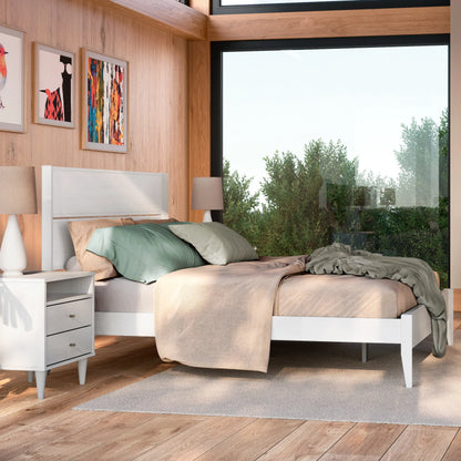 Mid Century Queen Bedroom Set | Brushed White (3-Piece)
