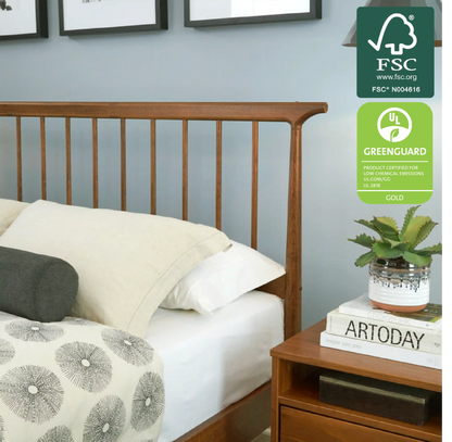 Mid Century Spindle Bed in Brushed Walnut, FSC and GREENGUARD Gold certified