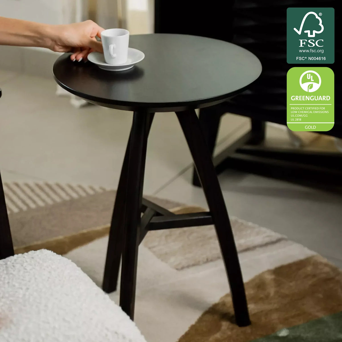 Mid Century Round End Table in Charcoal, FSC and GREENGUARD Gold certified