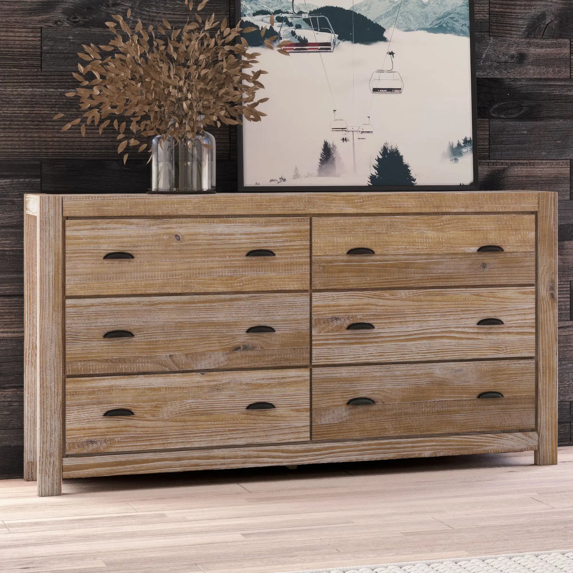 Grain Wood Furniture Montauk 6-Drawer Double Dresser, Rustic Off-White Grain Wood Furniture Montauk 6-Drawer Double Dresser, Rustic Off-White