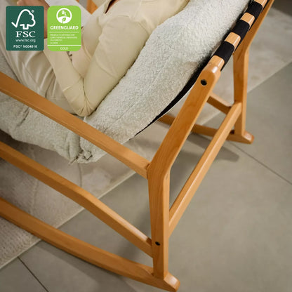 Mid Century Rocking Chair in Tapioca Premium Boucle with Beechwood frame, FSC and GREENGUARD Gold certified