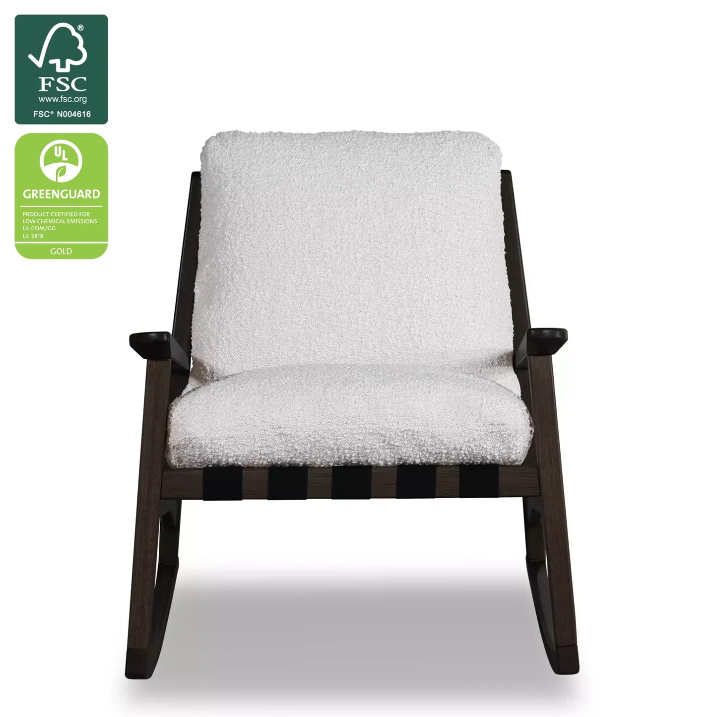 Mid Century Rocking Chair in Tapioca Premium Boucle with Charcoal frame, FSC and GREENGUARD Gold certified