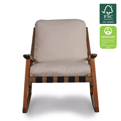 Mid Century Rocking Chair in Beige with Brushed Walnut frame, FSC and GREENGUARD Gold certified