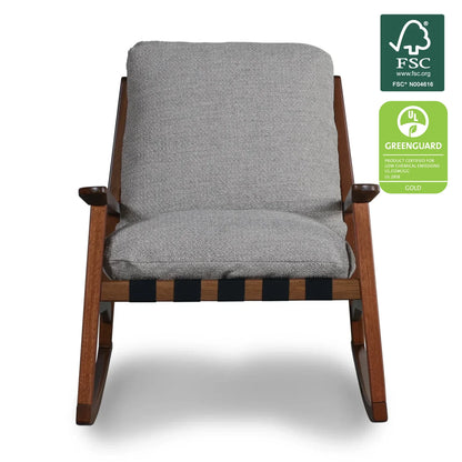 Mid Century Rocking Chair in Stone Gray with Brushed Walnut frame, FSC and GREENGUARD Gold certified