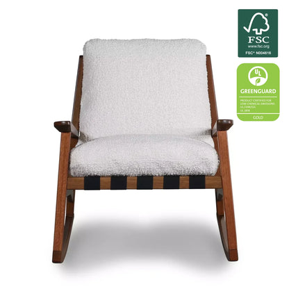 Mid Century Rocking Chair in Tapioca Premium Boucle with Brushed Walnut frame, FSC and GREENGUARD Gold certified