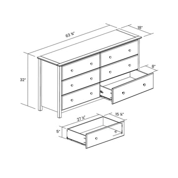 Shaker Solid Wood 6-Drawer Dresser Natural Shaker Solid Wood 6-Drawer Dresser Natural