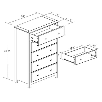 Grain Wood Furniture Shaker 5-Drawer Chest, Cherry Grain Wood Furniture Shaker 5-Drawer Chest, Cherry