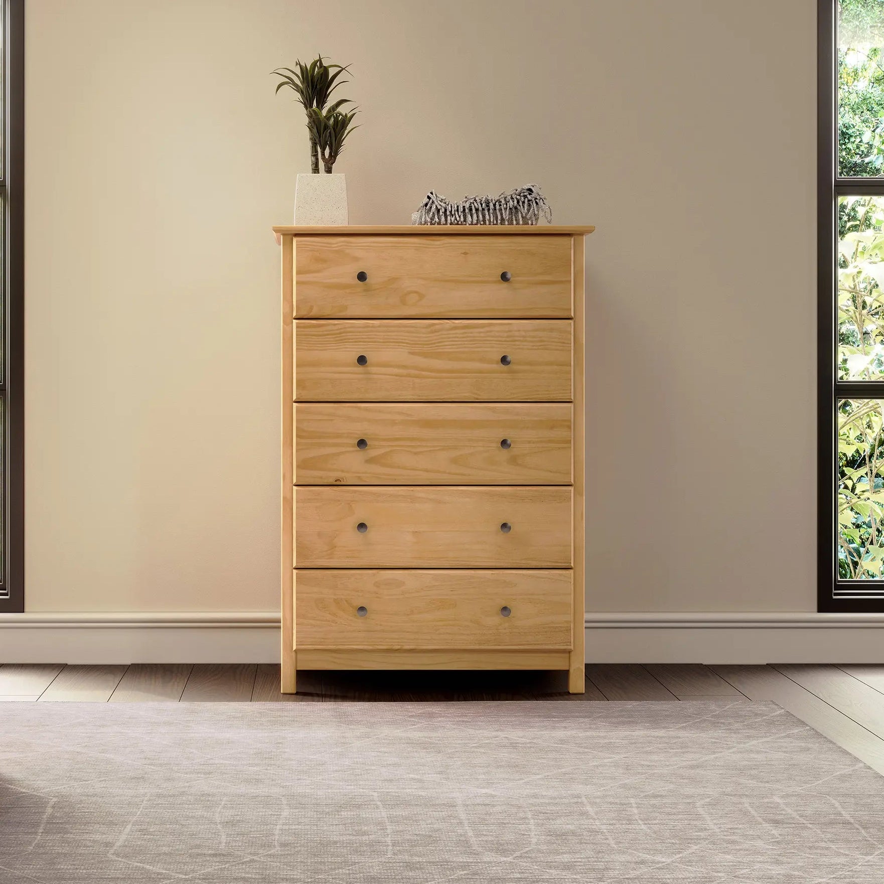 Grain Wood Furniture Shaker 5-Drawer Chest, Cherry