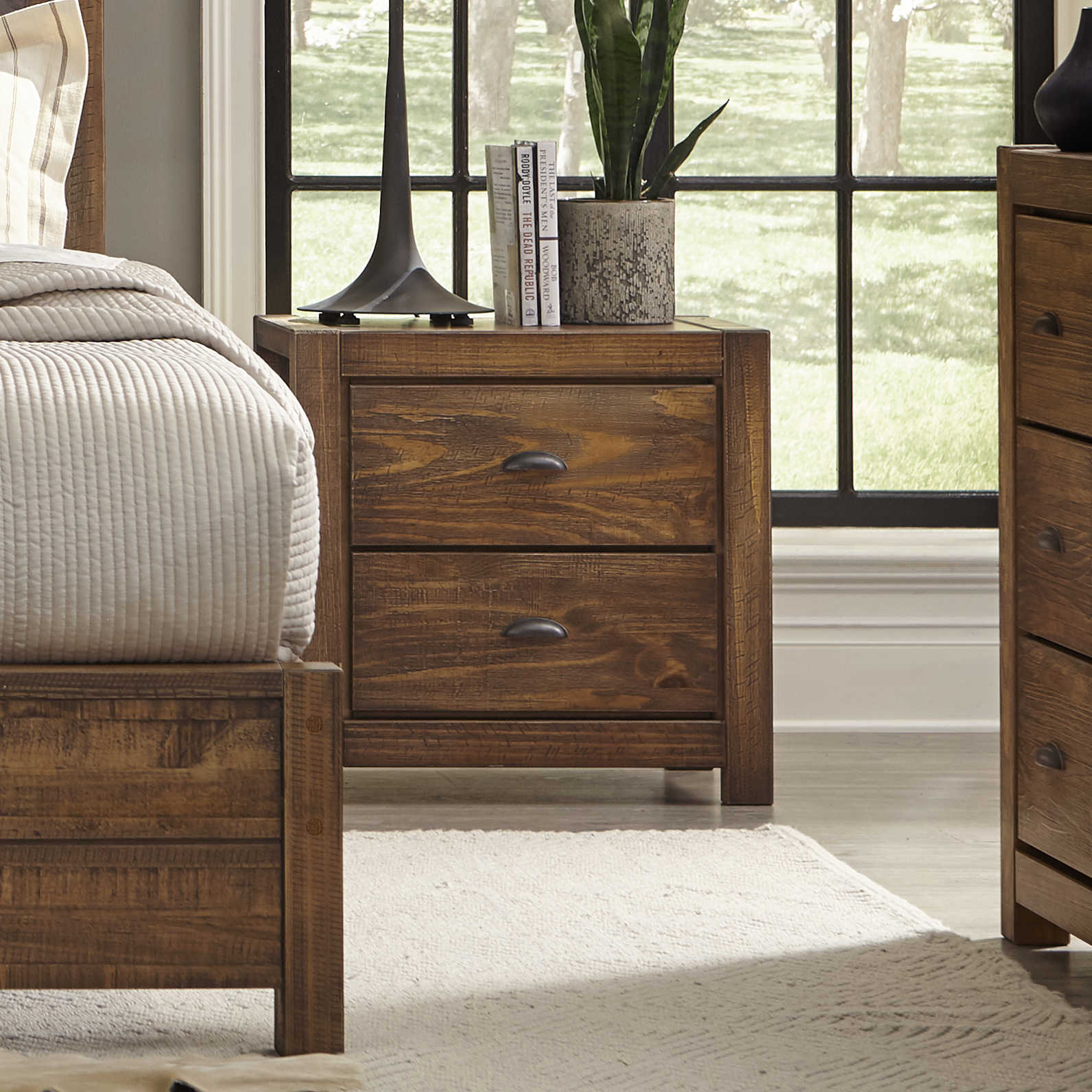 Montauk rustic walnit 2-drawer solid wood nightstand