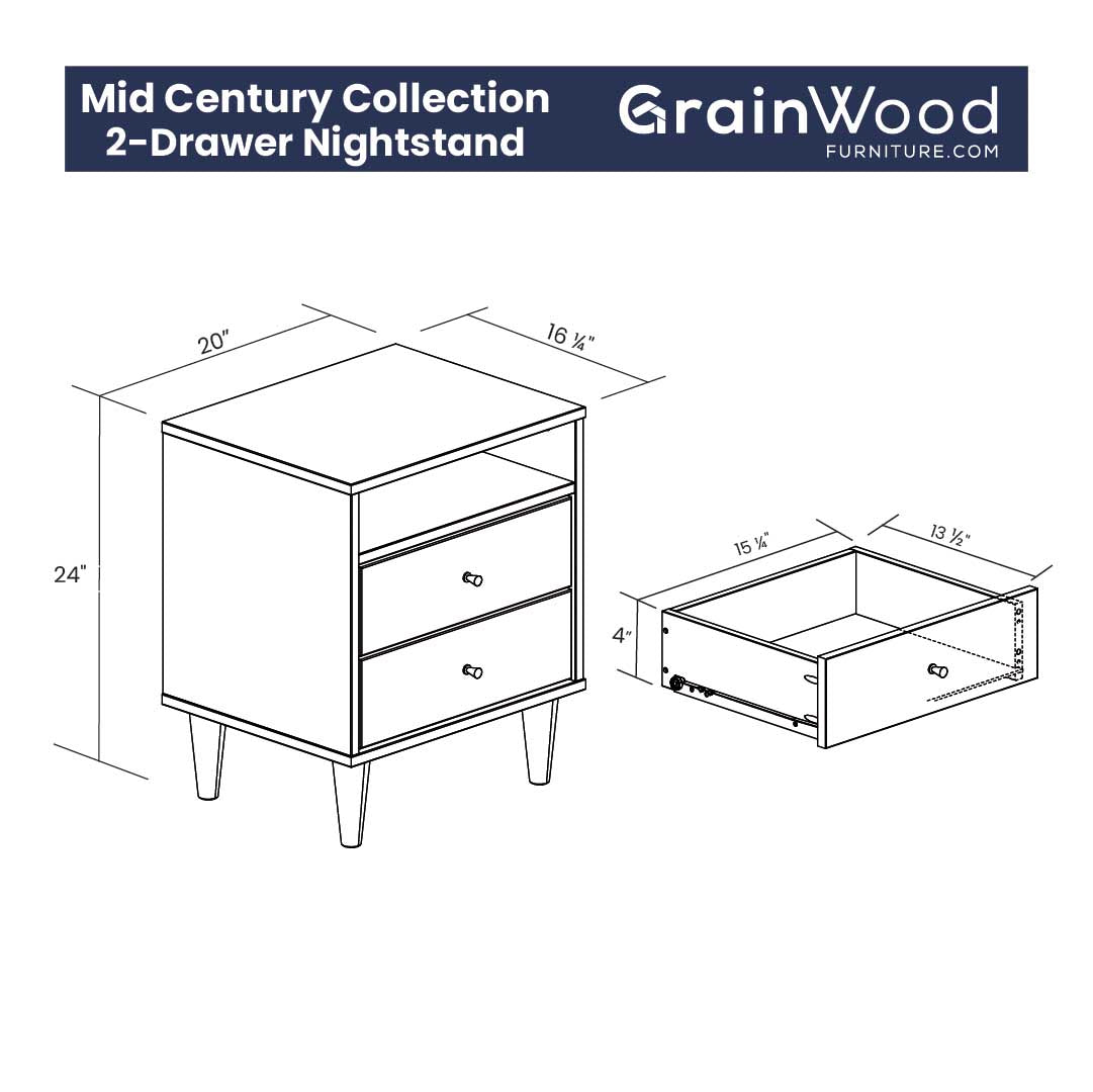 Mid Century Two-Drawer Nightstand