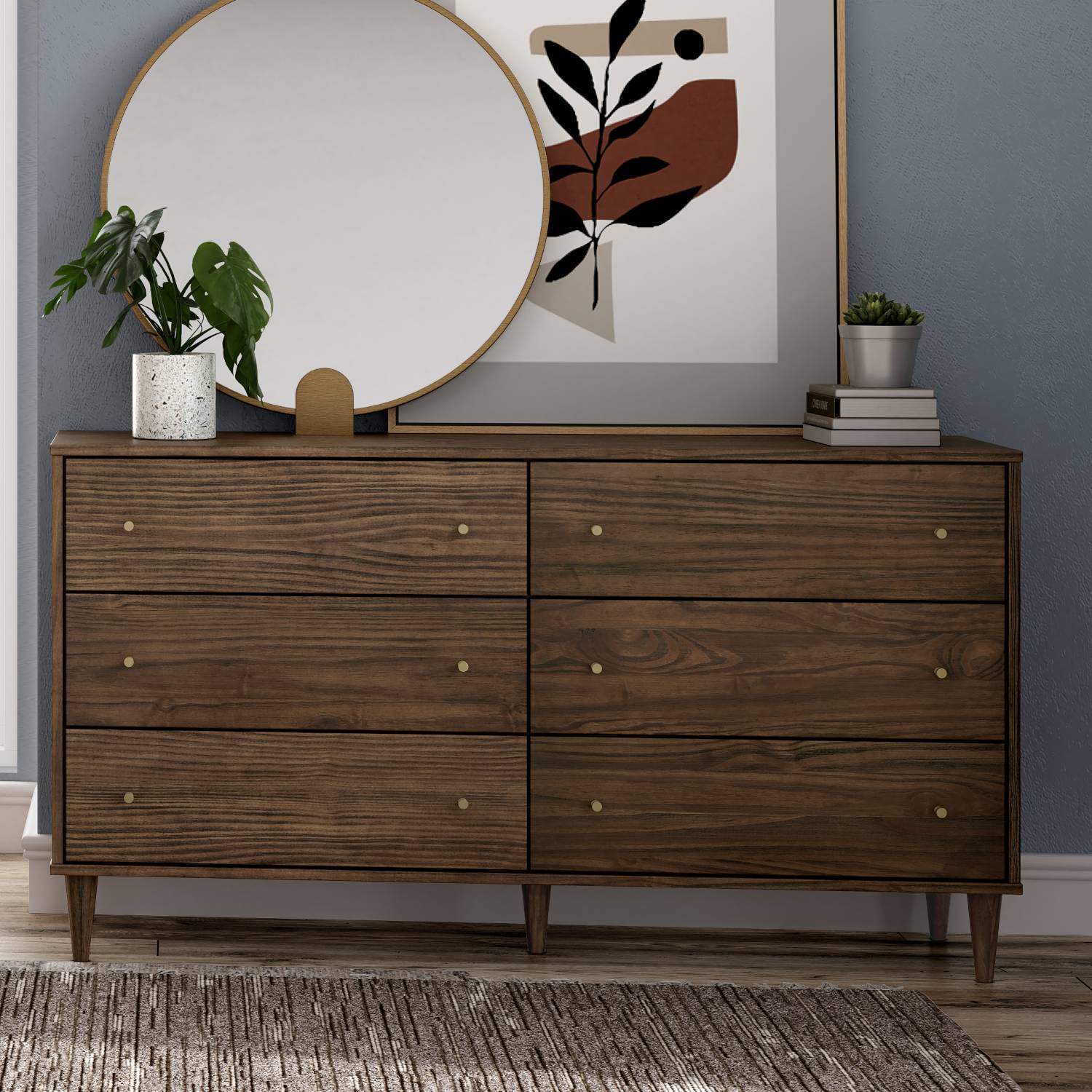 Mid Century Solid Wood 6-Drawer Dresser Brushed Natural Mid Century Solid Wood 6-Drawer Dresser Brushed Natural