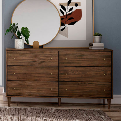 Grain Wood Furniture Mid Century 6-Drawer Dresser - Brushed Walnut Grain Wood Furniture Mid Century 6-Drawer Dresser - Brushed Walnut