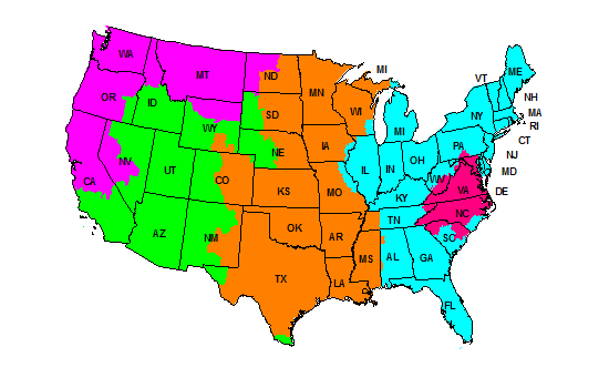 FedEx Ground transit-time zone map of the United States
