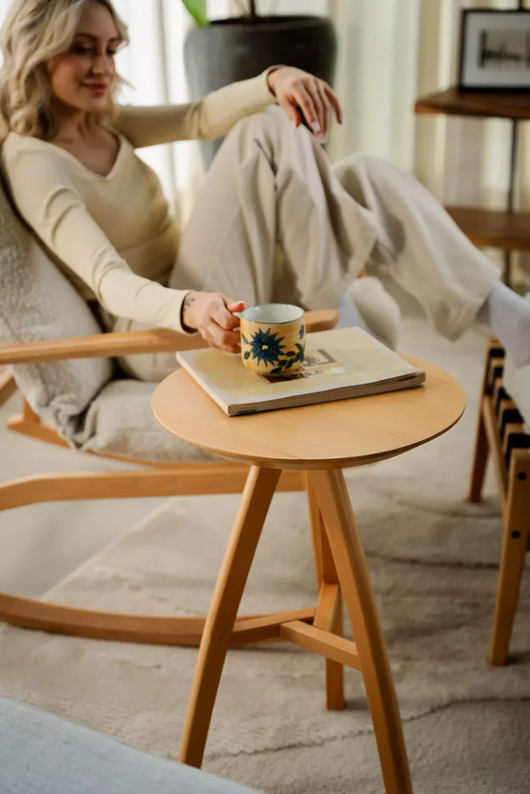 Mid Century End Table styled beside the lounge chair